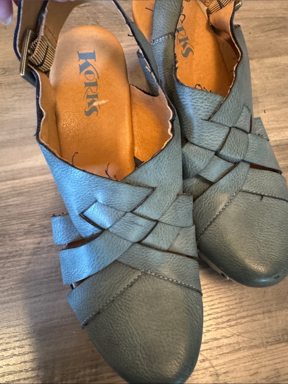 Kork-Ease Women's Woven Slingback Mules in Teal Green